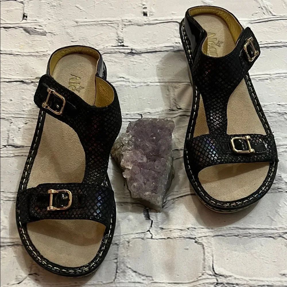 * Alegria Iridescent Black Sandals with Buckles